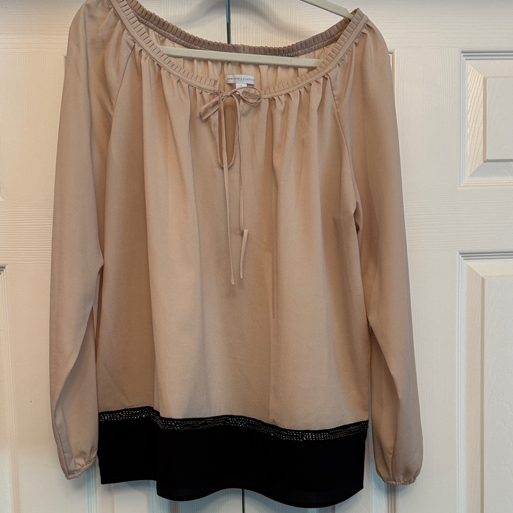 New York & Company Beige and Black Blouse